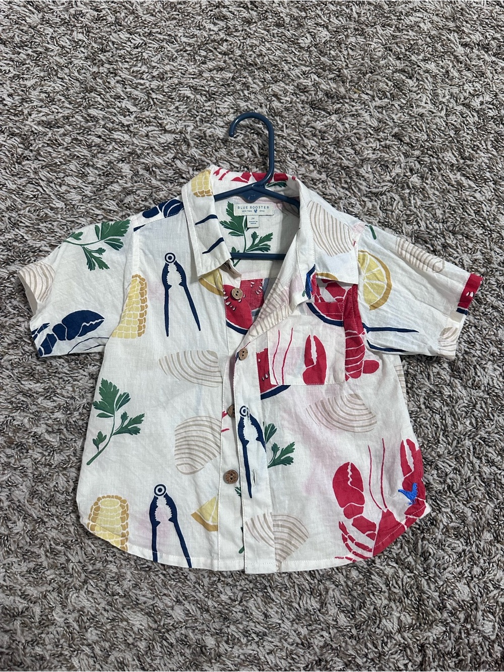 Blue Rooster Collection Cream Button-Down with Red Lobster & Navy Shell Tools